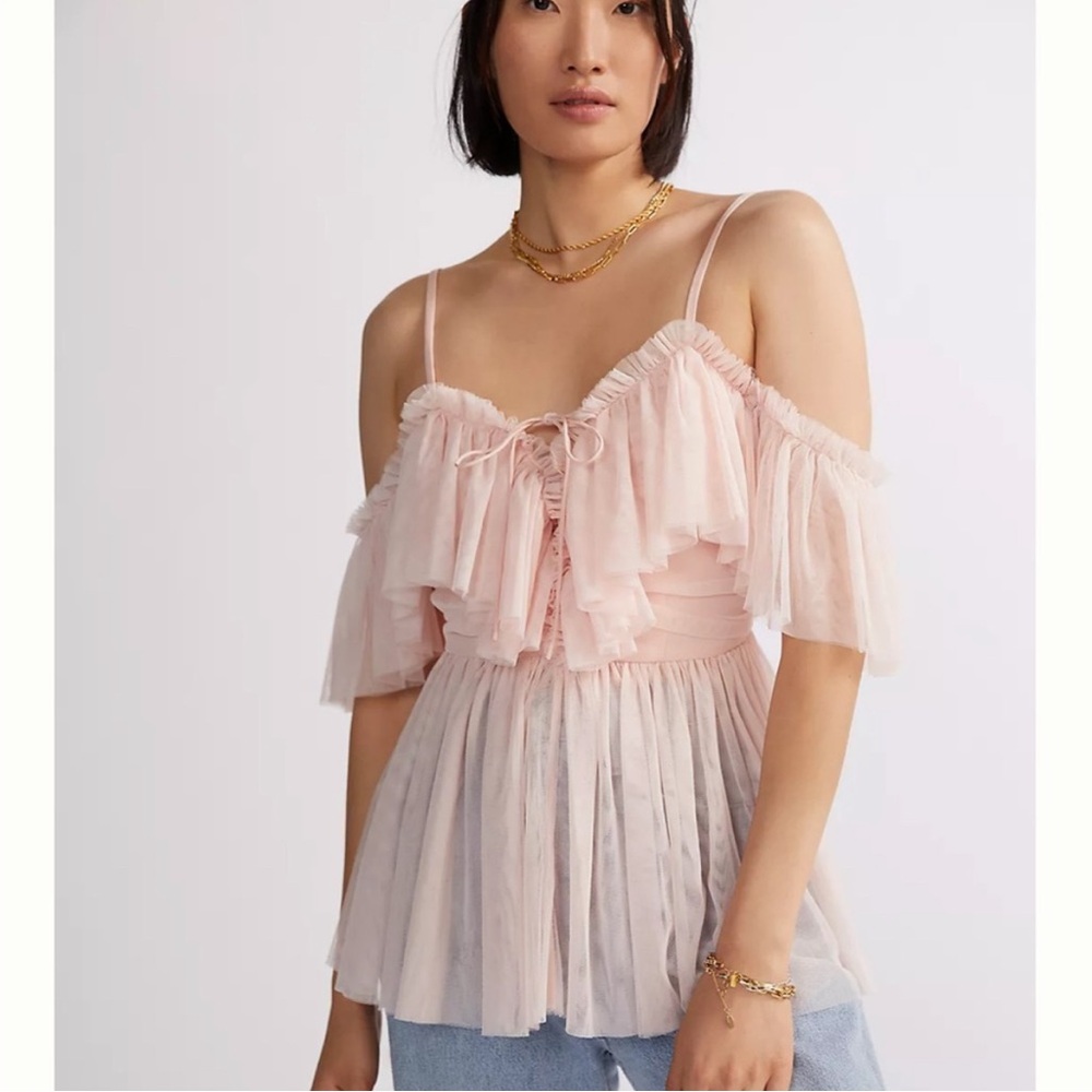 NWT Mare Mare x Anthropologie Tulle Off-The-Shoulder Top in Pink